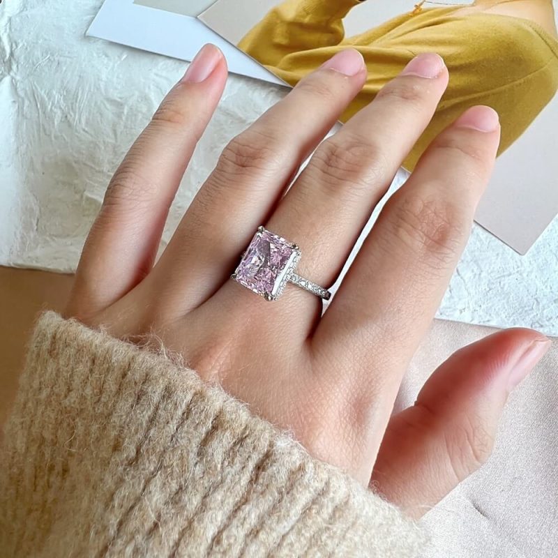 4.6 ct Ice-Cut Square Ring with single Row Pave Zircon Band Fancy Pink other 1 DY120099-S-W-PK