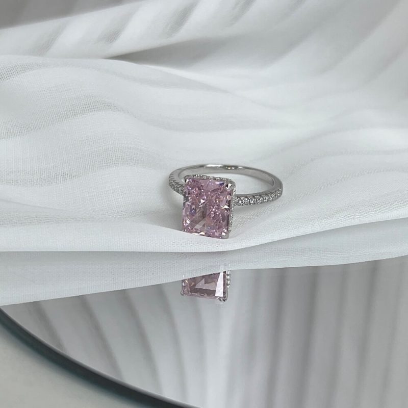 4.6 ct Ice-Cut Square Ring with single Row Pave Zircon Band Fancy Pink other 3 DY120099-S-W-PK