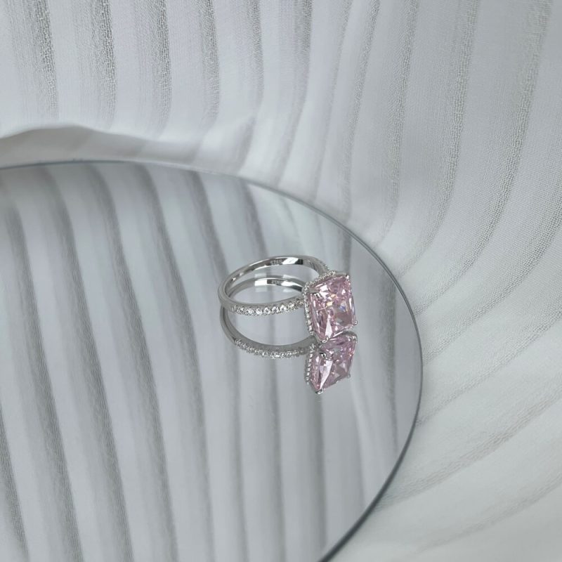 4.6 ct Ice-Cut Square Ring with single Row Pave Zircon Band Fancy Pink other 4 DY120099-S-W-PK