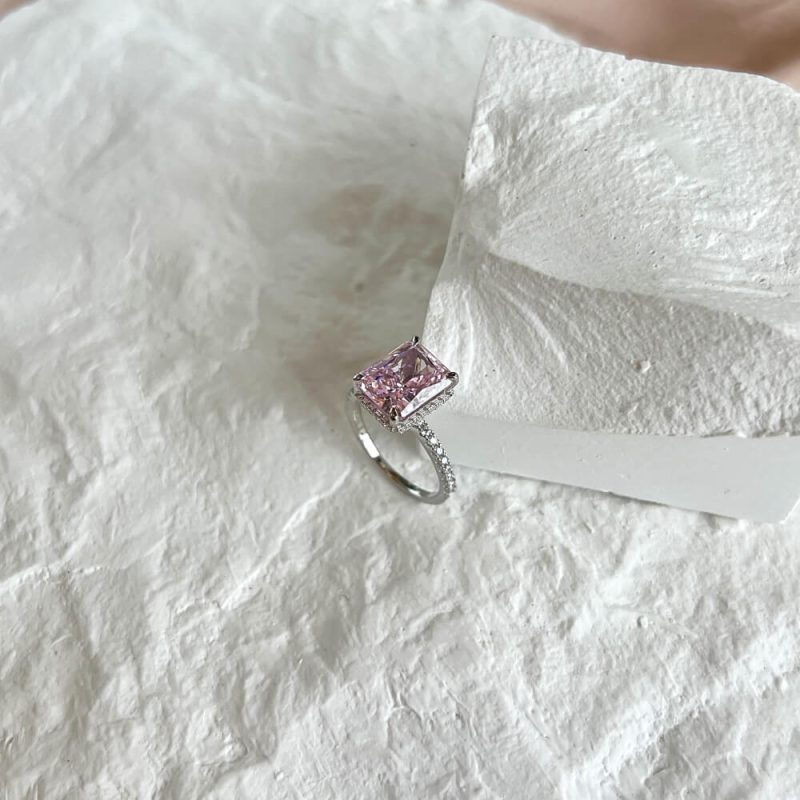 4.6 ct Ice-Cut Square Ring with single Row Pave Zircon Band Fancy Pink other 5 DY120099-S-W-PK