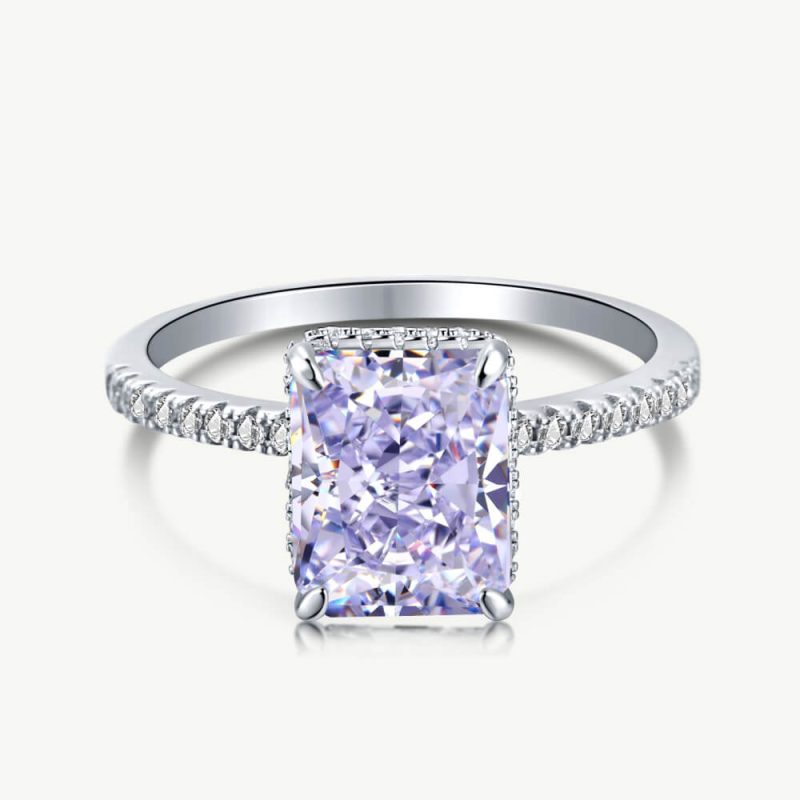 4.8 ct Ice-Cut Square Ring with single Row Pave Zircon Band Amethyst purple main-2 DY120099-S-W-QZ