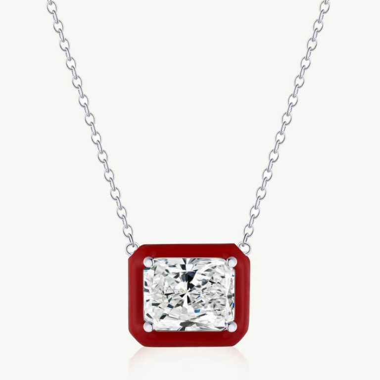 5A Radial-Cut Square CZ Pendant Necklace with Droplet Frame main-2 1-DY190131-S-W-WH