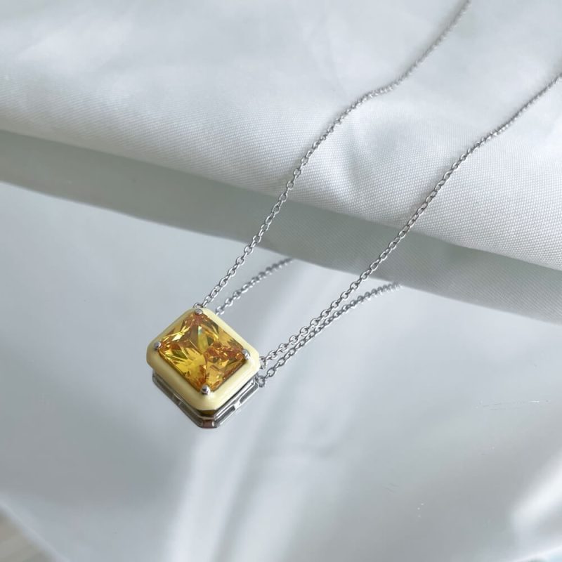 5A Radial-Cut Square CZ Pendant Necklace with Droplet Frame other 1-DY190131-S-W-YE