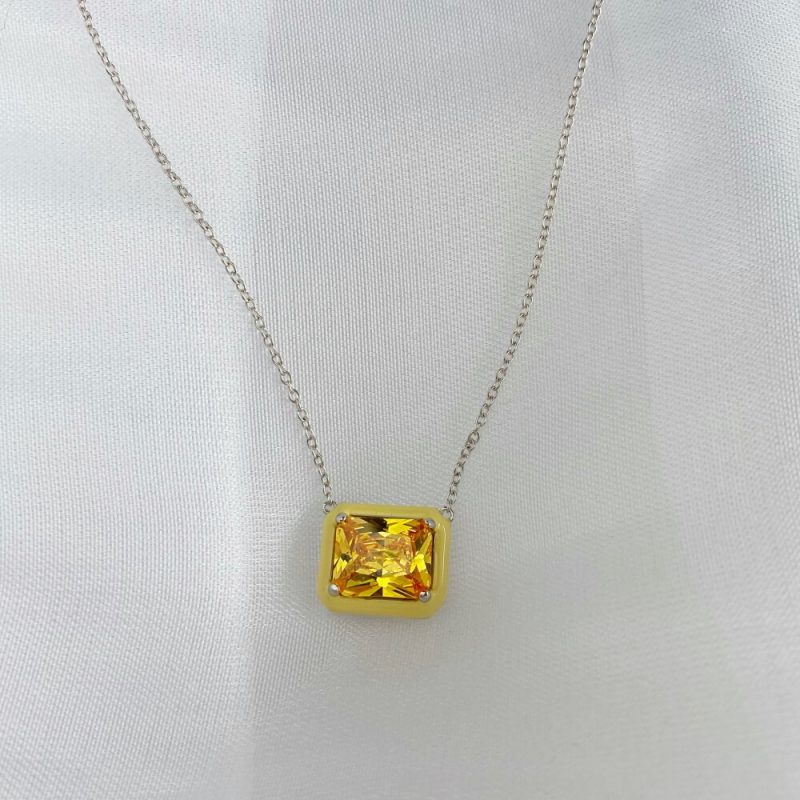 5A Radial-Cut Square CZ Pendant Necklace with Droplet Frame other 2-DY190131-S-W-YE