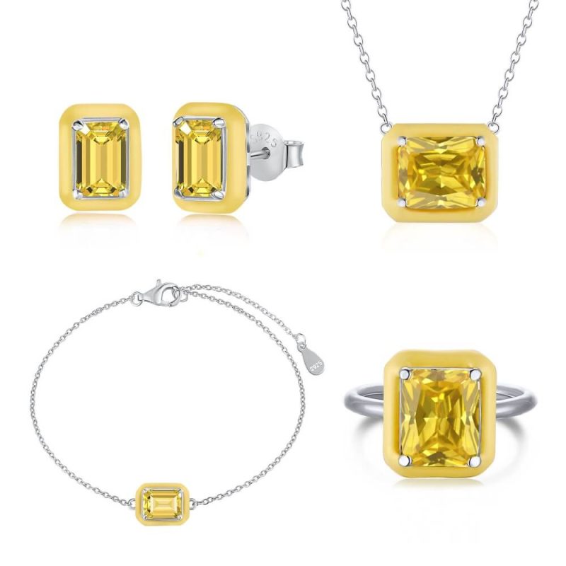 5A Radial-Cut Square CZ Pendant Necklace with Droplet Frame other 3-DY190131-S-W-YE