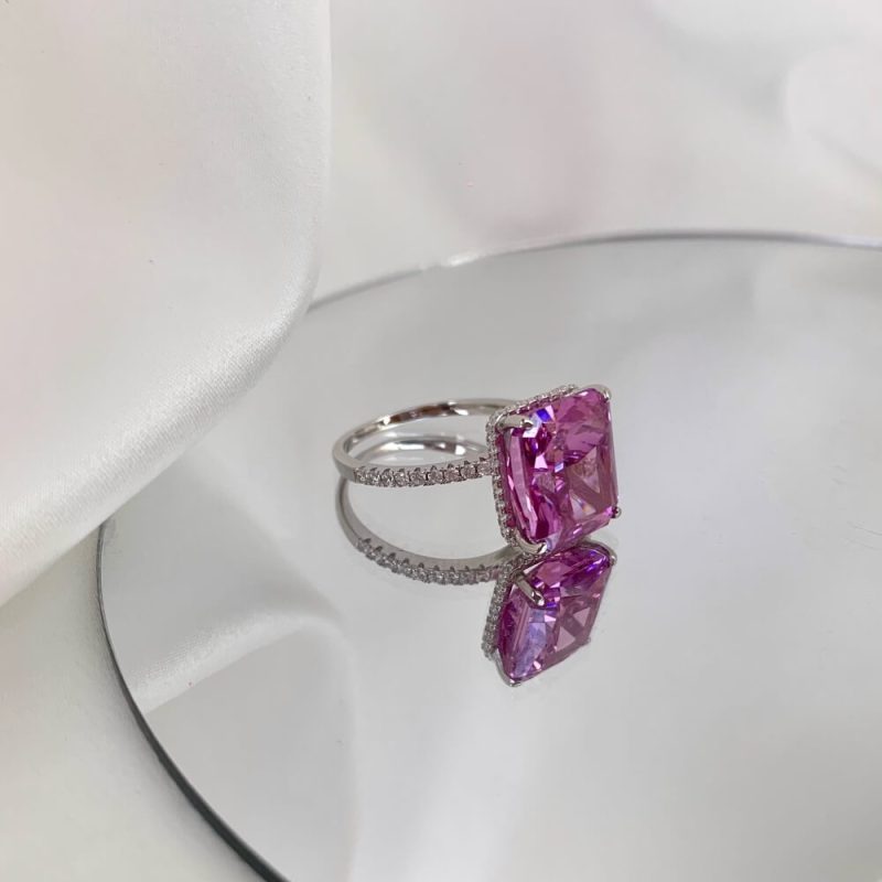 6.0 ct Ice-Cut Square Ring with single Row Pave Zircon Band other 6 DY120558-S-W-RR