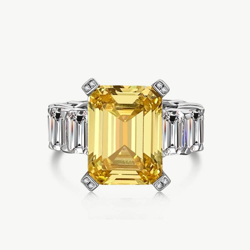 Elegant Single Row Pave Band Ring with 5.0 ct Emerald-Cut CZ Citrine Yellow main-2 DY120337-S-W-HB