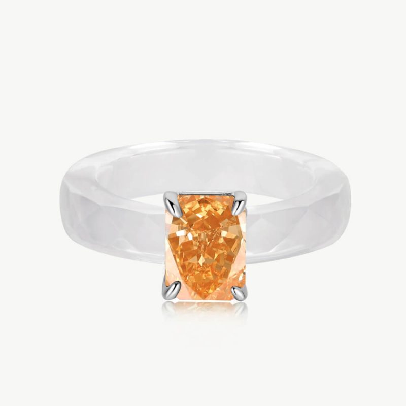 Exquisite 2.0 ct Ice-Cut Square Ring with Wide Crystal Band Amber Orange main-2 DY120559-S-W-XB