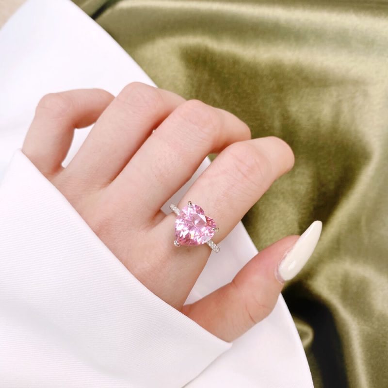 Exquisite 5A 6.0 ct Heart-Cut Ring with One Row Pave CZ Band Fancy Pink other 5 MM120055-S-W-BF