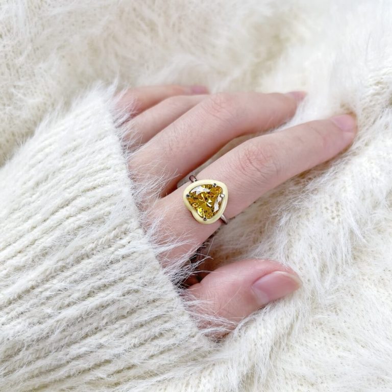Fresh Single 5A Heart-Cut Zirconia Ring with Droplet Frame Citrine Yellow main-2 DY120114-S-W-YE