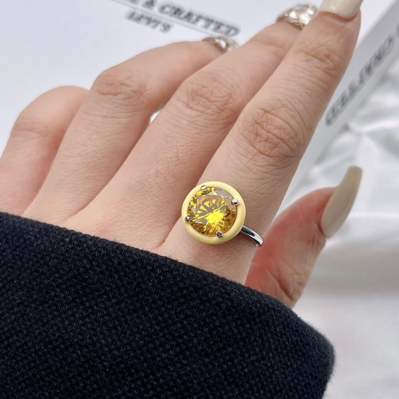 Fresh Solitaire Round-Cut Zirconia Ring with Droplet Frame Citrine Yellow other 1 DY120118-S-W-YE