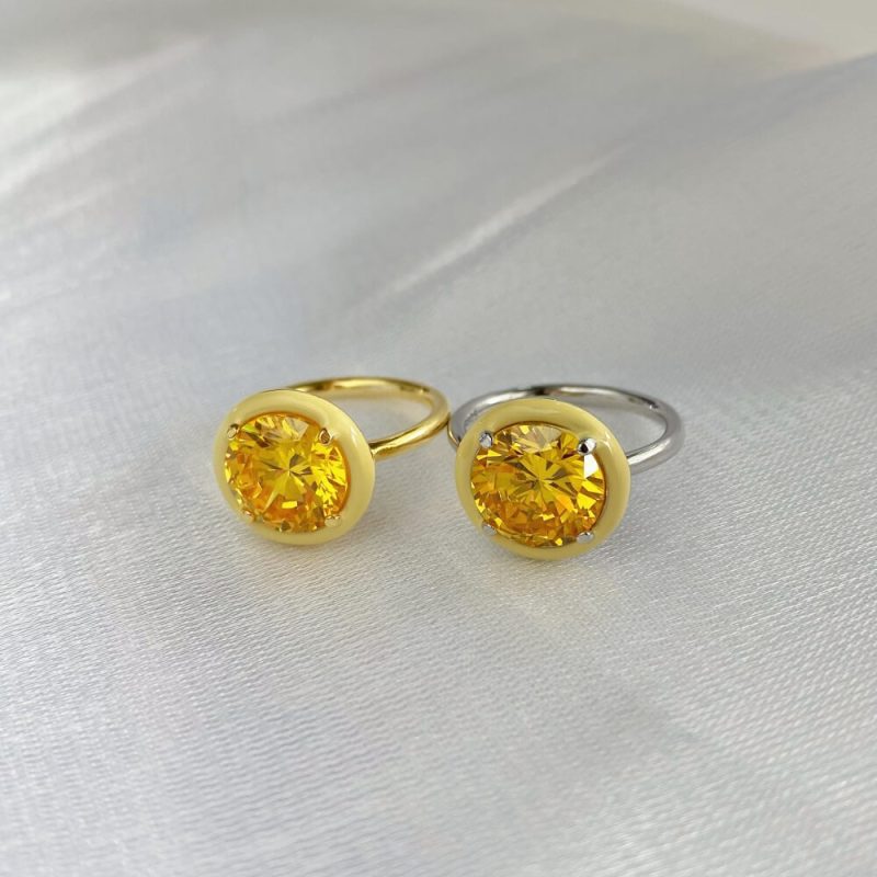 Fresh Solitaire Round-Cut Zirconia Ring with Droplet Frame Citrine Yellow other 2 DY120118-S-W-YE