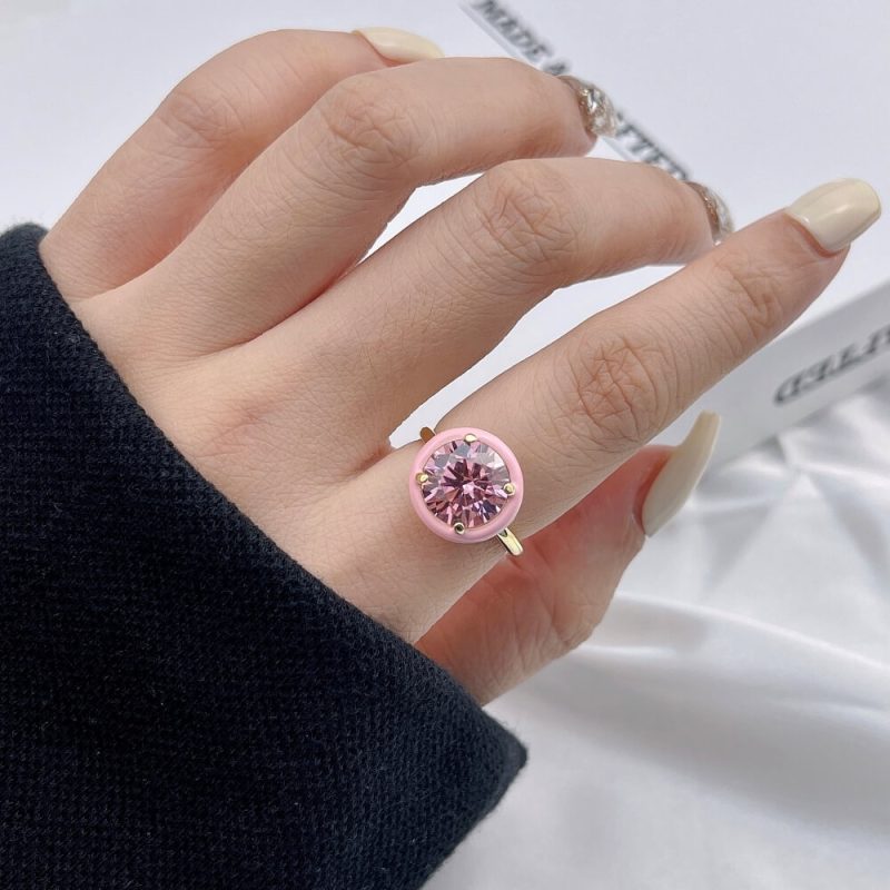 Fresh Solitaire Round-Cut Zirconia Ring with Droplet Frame Fancy Pink other 1 DY120118-S-G-PK