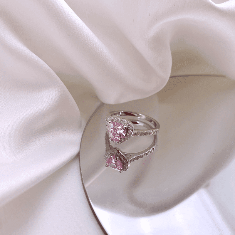 Heart-Cut Engagement Ring with One Row Pave CZ Band & Frame Fancy Pink other 4 TL120016-S-W-BF