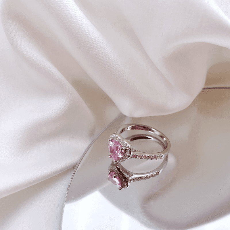 Heart-Cut Engagement Ring with One Row Pave CZ Band & Frame Fancy Pink other 5 TL120016-S-W-BF