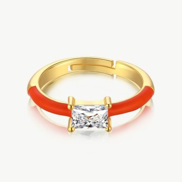 Open Band Ring with Ascher-Cut Zirconia and Droplet Cover Orange Tone main-2 DY120250-S-G-OG