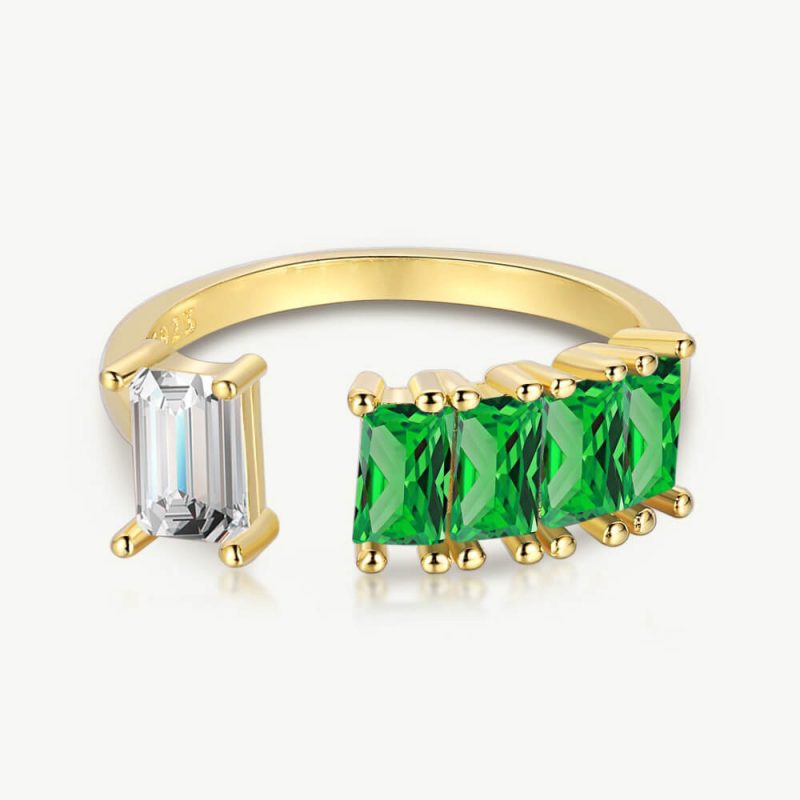 Open Band Ring with Five Ascher-Cut Zirconia Square Stones Peridot Green main-2 DY120249-S-G-WG