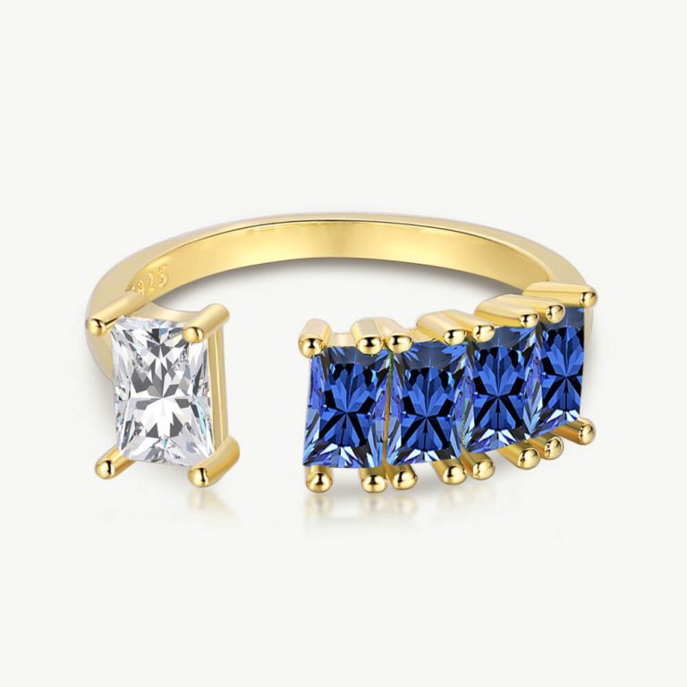 Open Band Ring with Five Ascher-Cut Zirconia Square Stones Sapphire Blue main-2 DY120249-S-G-BA