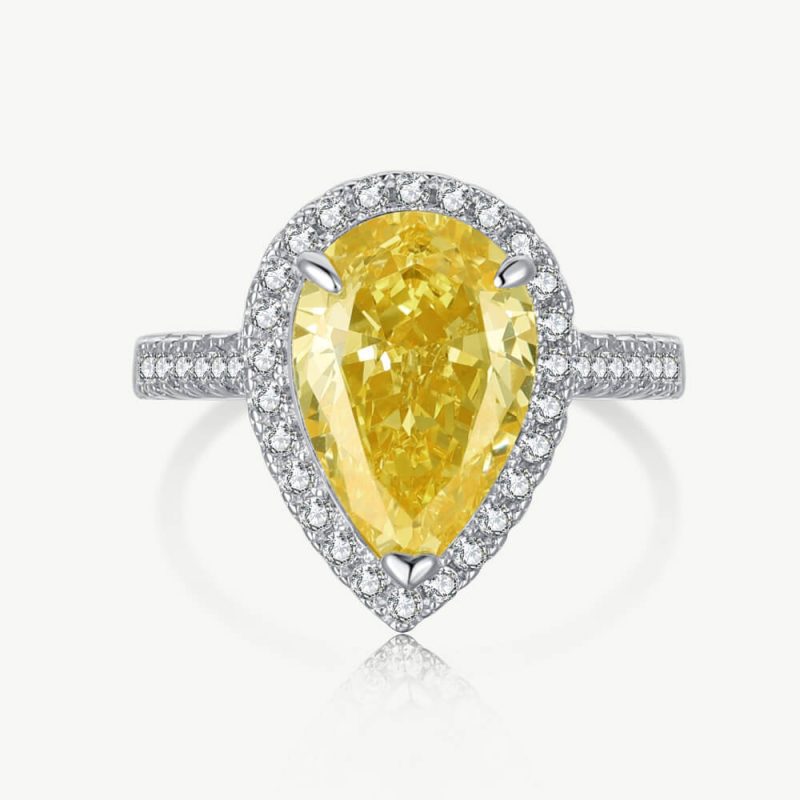 Pear-Shaped Ring Adorned with Pave Zirconia Frame and Band Citrine Yellow main-2 DY120547-S-W-YE