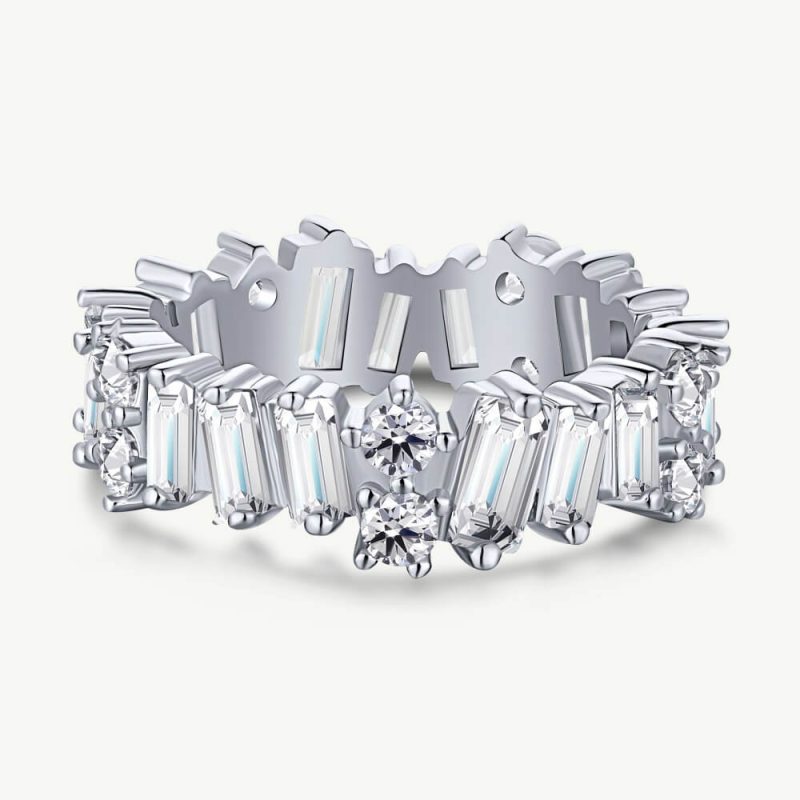 Rising Zirconia Band Ring with Emerald-Cut and Round Stones main-2 DY120046-S-W-WH