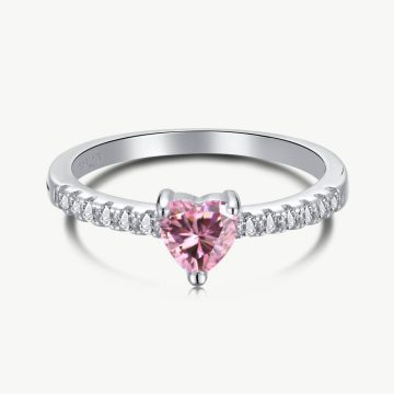 Solitaire 5A Heart-Cut Ring with Single Row Pave CZ Band Fancy Pink main-2 AY120239-S-W-BF