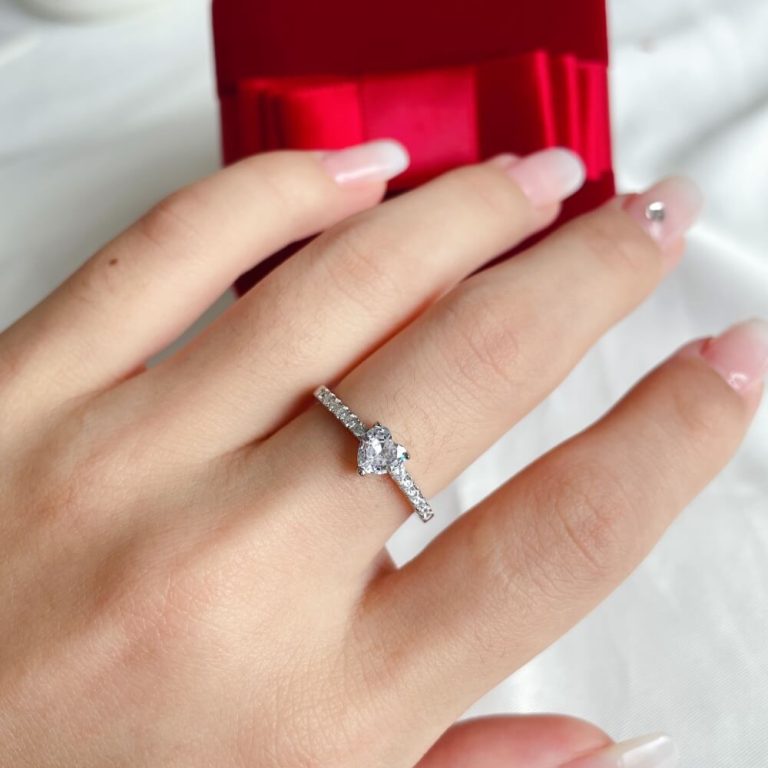 Solitaire 5A Heart-Cut Ring with Single Row Pave CZ Band diamond white main-2 AY120239-S-W-WH