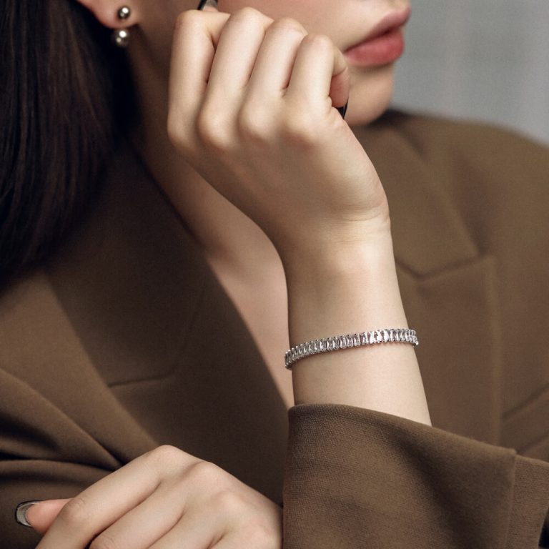Sparkling Pave Rectangle CZ Tennis Bracelet in a Single Row main-2 1-DY150081-S-W-WH-white