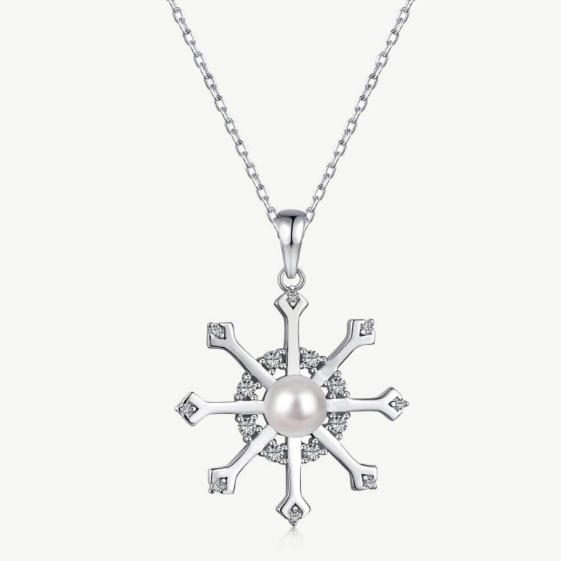 Sunflower Pendant Necklace with Pearl and CZ Pave and Rays main-2 1-DY190435-S-W-WH