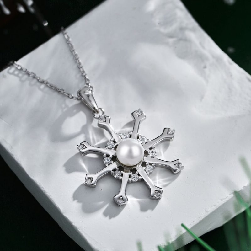 Sunflower Pendant Necklace with Pearl and CZ Pave and Rays other 4-DY190435-S-W-WH