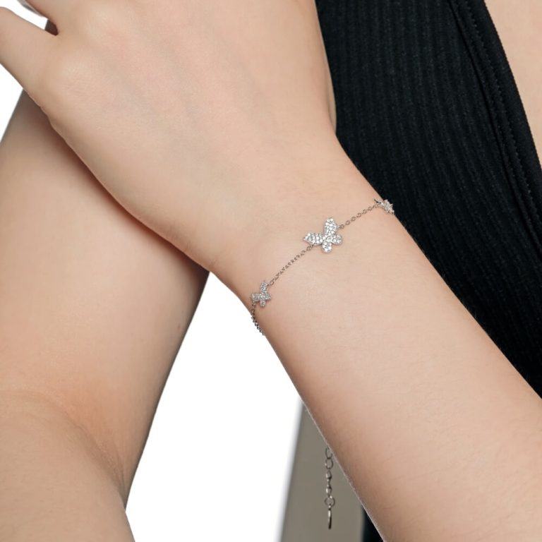 Sweet S925 Sterling Silver Bracelet with 3 Butterflies Charm main-2 1-DY150136-S-W-WH-White
