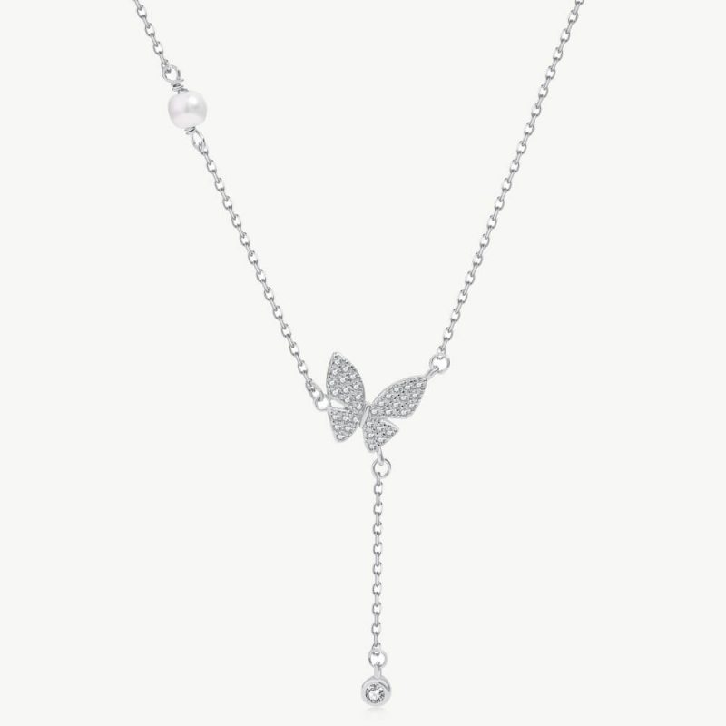 Symbolic Pave Butterfly Pendant Necklace with Dangle Zircon main-2 1-YC190172-S-W-WH-White