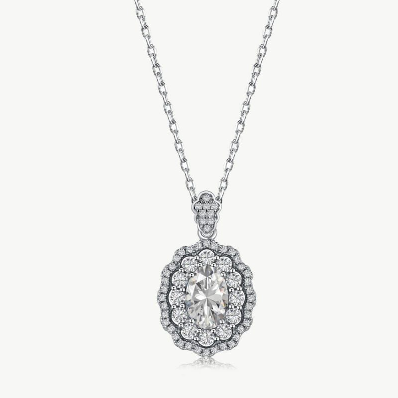 Floral Pendant Necklace with 1.5 ct Oval-Cut CZ and Pave main-2 1-DY190386-S-W-WH-white