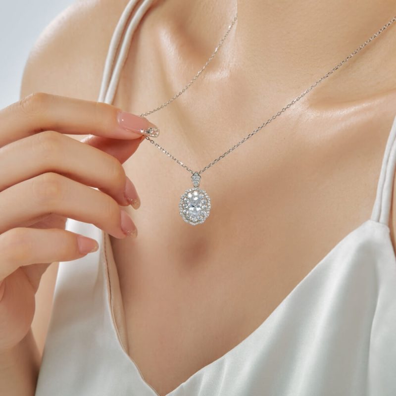 Floral Pendant Necklace with 1.5 ct Oval-Cut CZ and Pave other 1-DY190386-S-W-WH-white