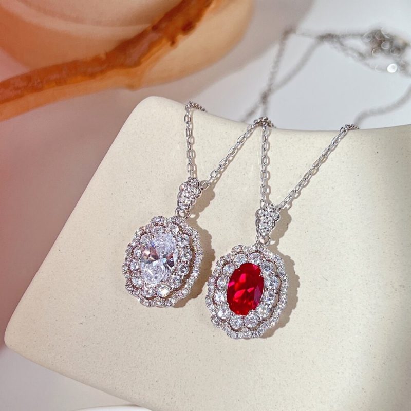 Floral Pendant Necklace with 1.5 ct Oval-Cut CZ and Pave other 3-DY190386-S-W-BO-ruby-red