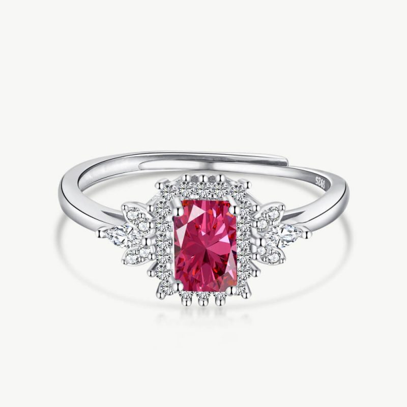 Pineapple-Edged Radial-Cut Square Ring with Open Band ruby red main-2 DY120495-S-W-RR