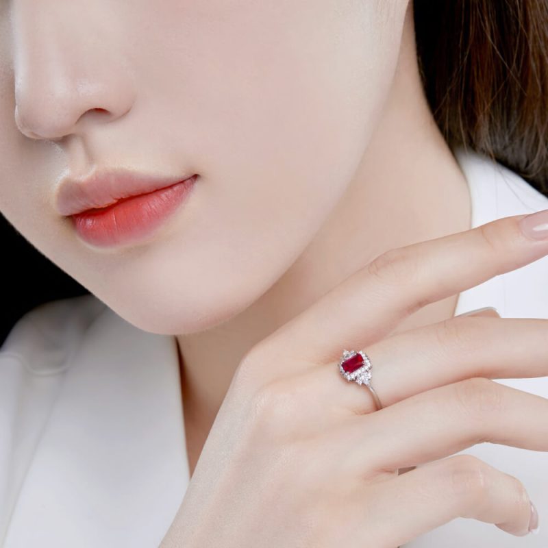 Pineapple-Edged Radial-Cut Square Ring with Open Band ruby red other 2 DY120495-S-W-RR