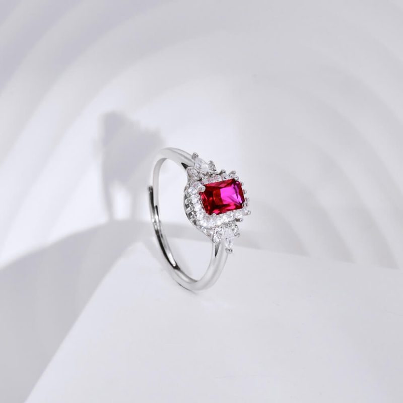 Pineapple-Edged Radial-Cut Square Ring with Open Band ruby red other 3 DY120495-S-W-RR