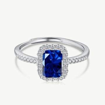 Radial-Cut Rectangle Ring with Vintage Charm and Open Band Sapphire Blue main-2 DY120489-S-W-BU