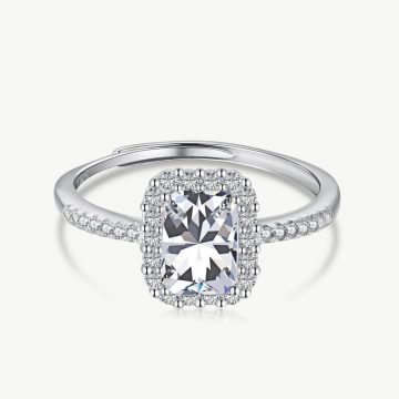 Radial-Cut Rectangle Ring with Vintage Charm and Open Band diamond white main-2 DY120489-S-W-WH