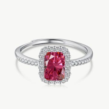 Radial-Cut Rectangle Ring with Vintage Charm and Open Band ruby red main-2 DY120489-S-W-RR