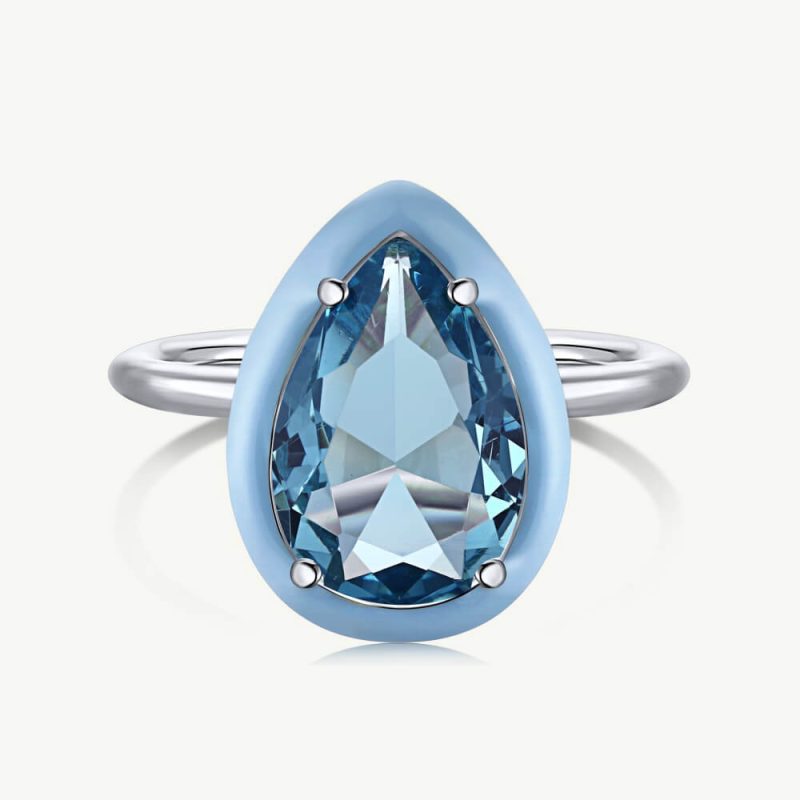 Fresh Solitaire Pear-Cut Waterdrop Ring with Droplet Frame Aquamarine Blue main-2 DY120116-S-W-LB