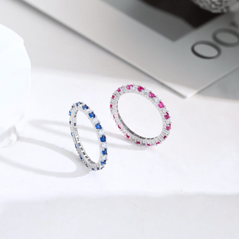 Minimalist Narrow Band Ring with Alternating Starry Zircon Blue other 5 DY120158-S-W-BA