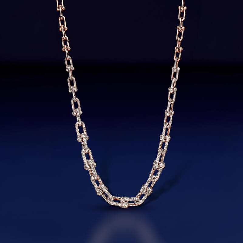 Replica T HardWear Graduated Link Necklace with Pavé Diamonds Rose Gold plated main1