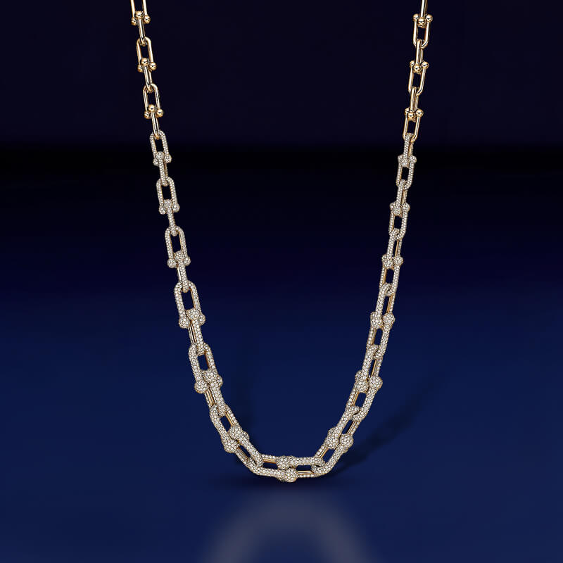 Replica T HardWear Graduated Link Necklace with Pavé Diamonds yellow Gold plated main1