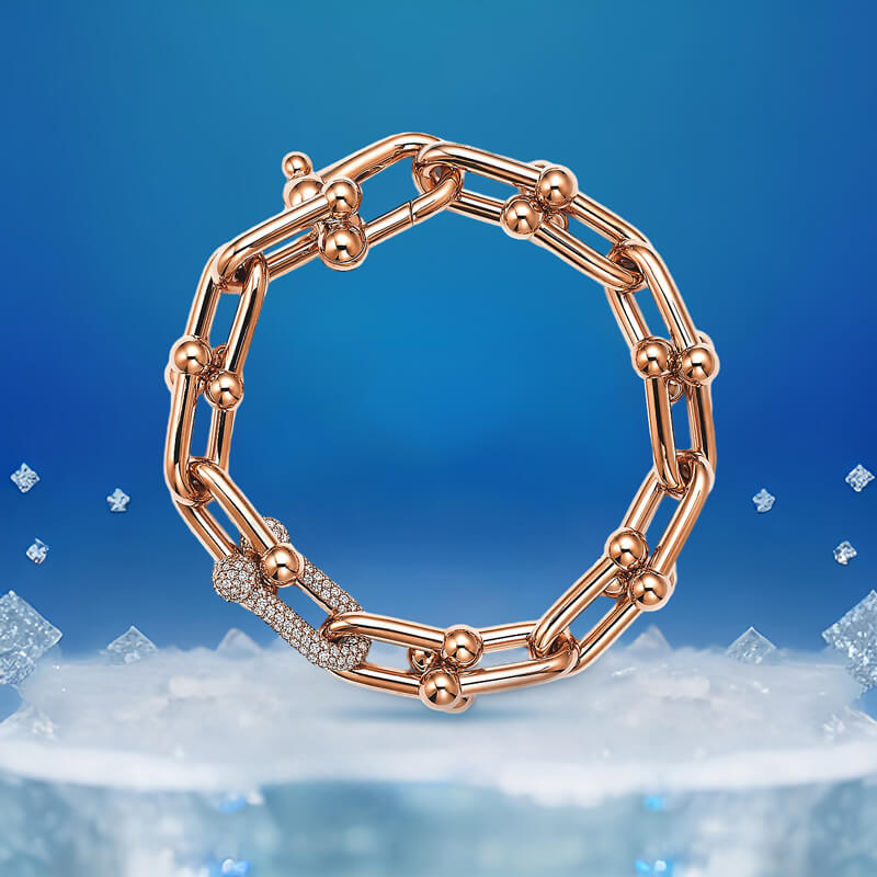 Replica T HardWear Large Link Bracelet with Diamonds Rose Gold Plated Main1