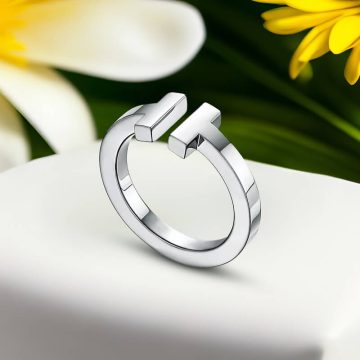 Replica T Square Ring white gold plated main1