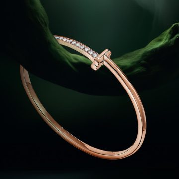 Replica T T1 medium narrow diamond hinged bangle rose gold plated main1