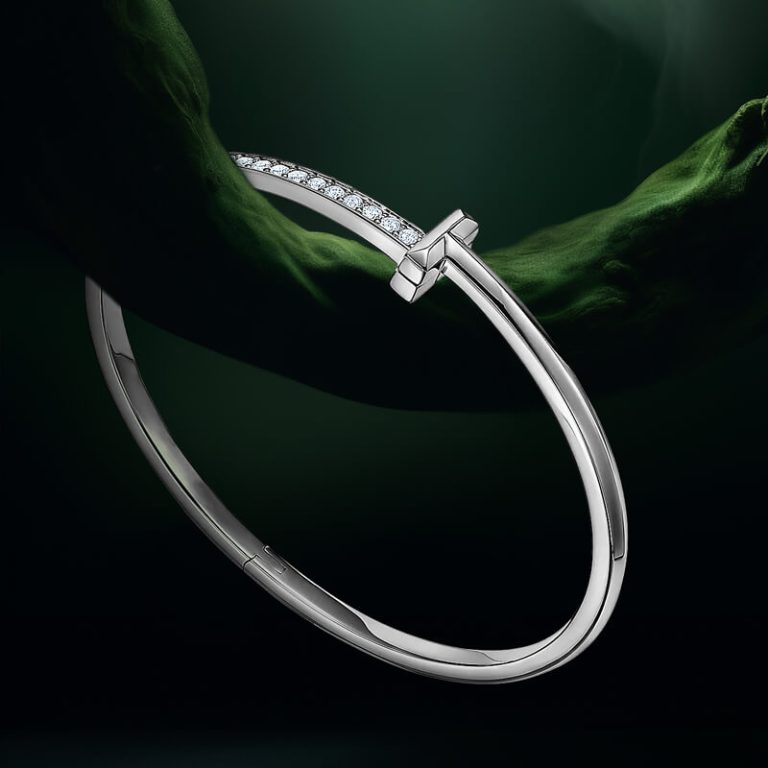 Replica T T1 medium narrow diamond hinged bangle white gold plated main