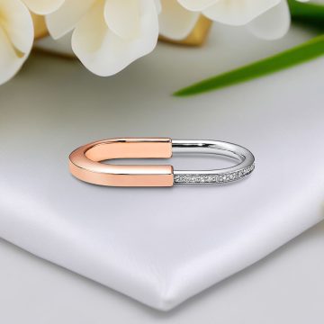 Replica T lock Two finger rings rose gold plated half diamonds main1