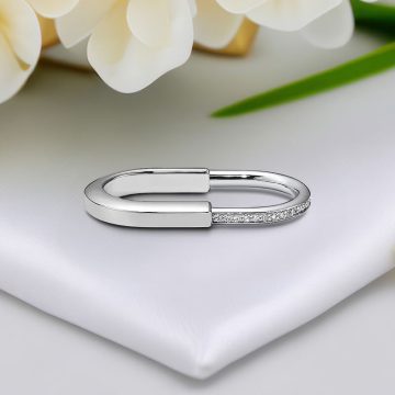 Replica T lock Two finger rings white gold plated half diamonds main1